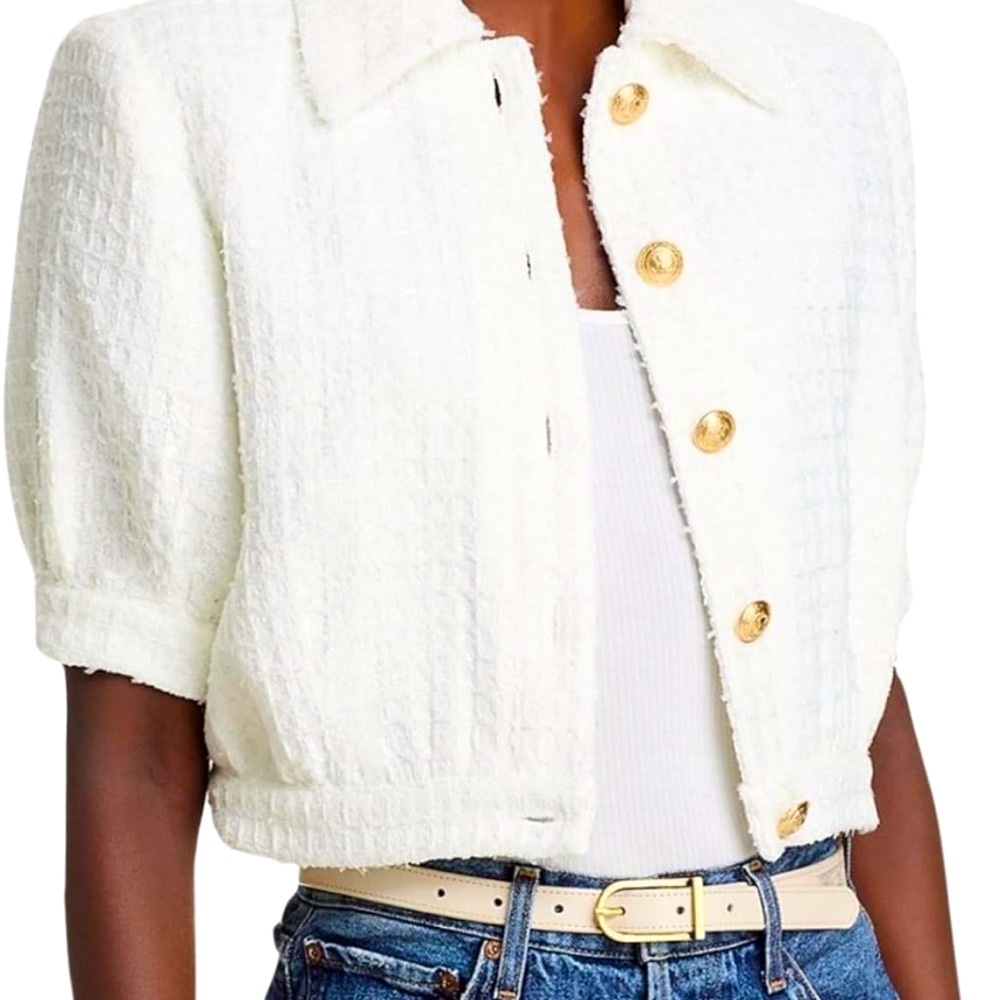 NWT Amazon Women's White Textured Blazer with Gold Buttons